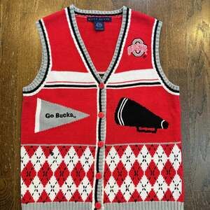 Vintage Ohio State Buckeyes Knit Sweater Vest Brutus Buckeye Argyle Button Up